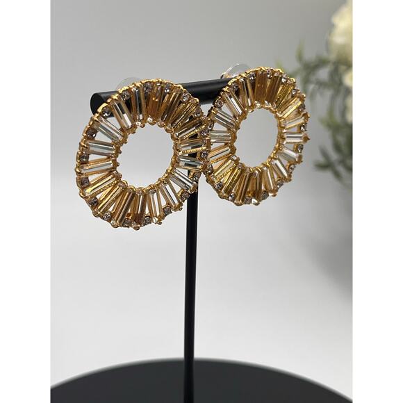 J. Crew Clear Crystal Baguette Round Pinwheel Forward Hoop Pierced
Earrings - Picture 4 of 8